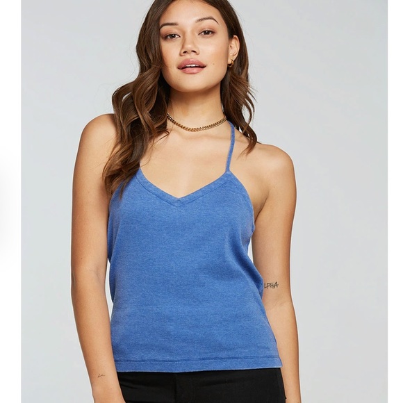 Chaser T Back Cami in Float ribbed blue tank top - Picture 7 of 16